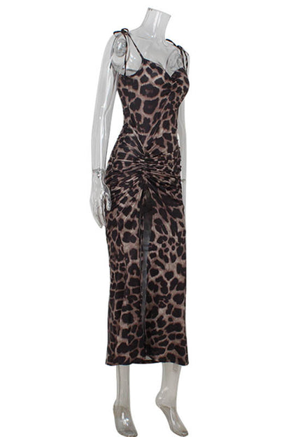 Vestidos irregulares con cuello en V irregular y cordón de leopardo sexy