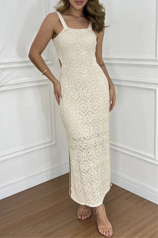 Vestido sexy de una sola pieza con escote cuadrado y abertura calada (4 colores)