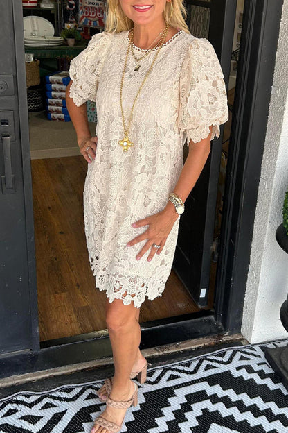 Vestidos casuales de encaje con cuello redondo y manga corta (7 colores)