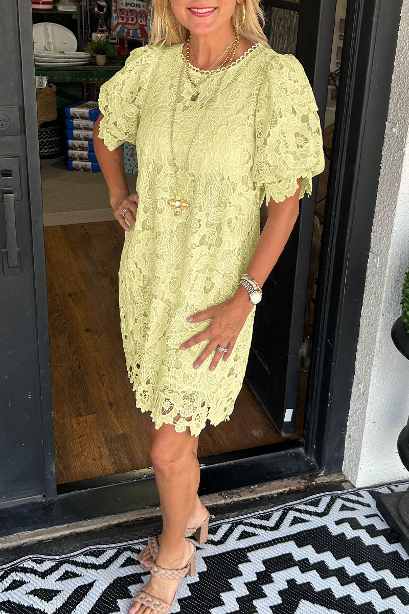 Vestidos casuales de encaje con cuello redondo y manga corta (7 colores)