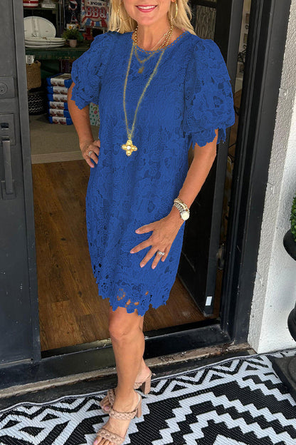 Vestidos casuales de encaje con cuello redondo y manga corta (7 colores)