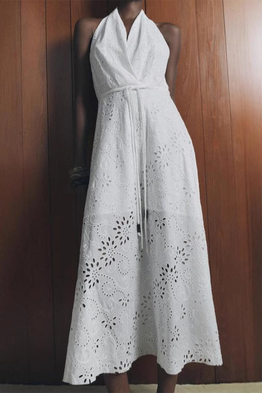 Vestidos sexys sin mangas con cuello halter y espalda descubierta con cordón ajustable