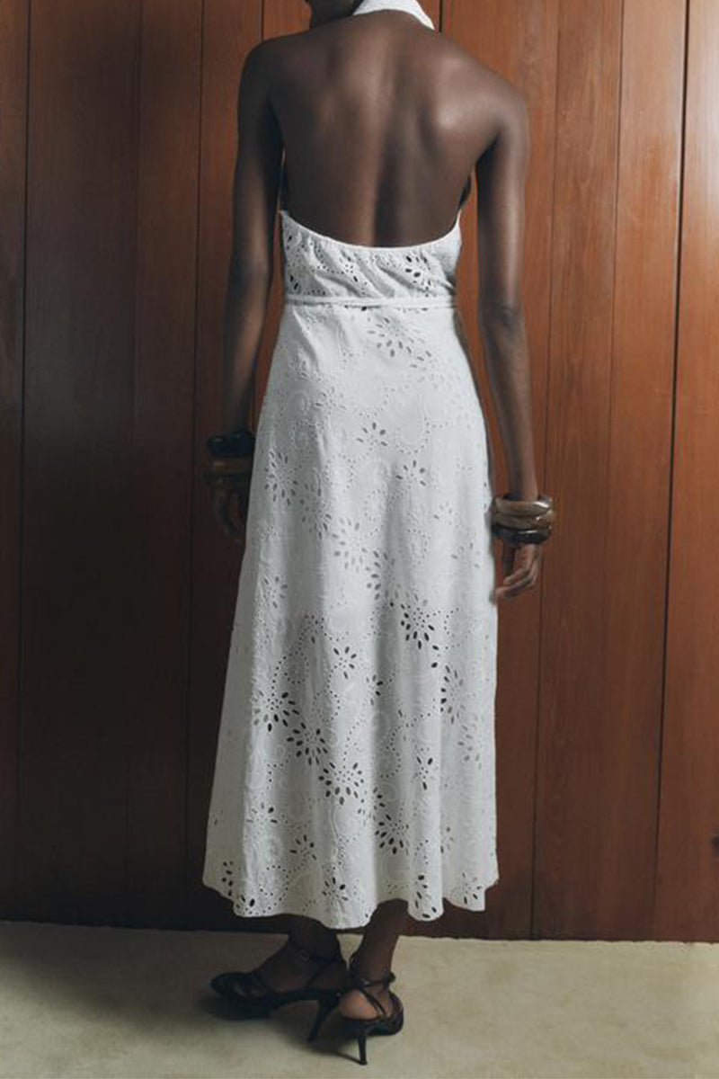 Vestidos sexys sin mangas con cuello halter y espalda descubierta con cordón ajustable