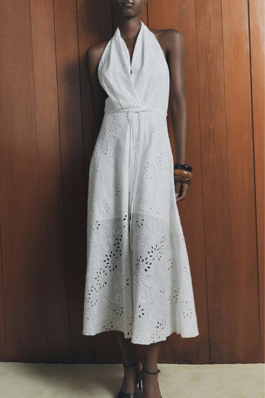 Vestidos sexys sin mangas con cuello halter y espalda descubierta con cordón ajustable
