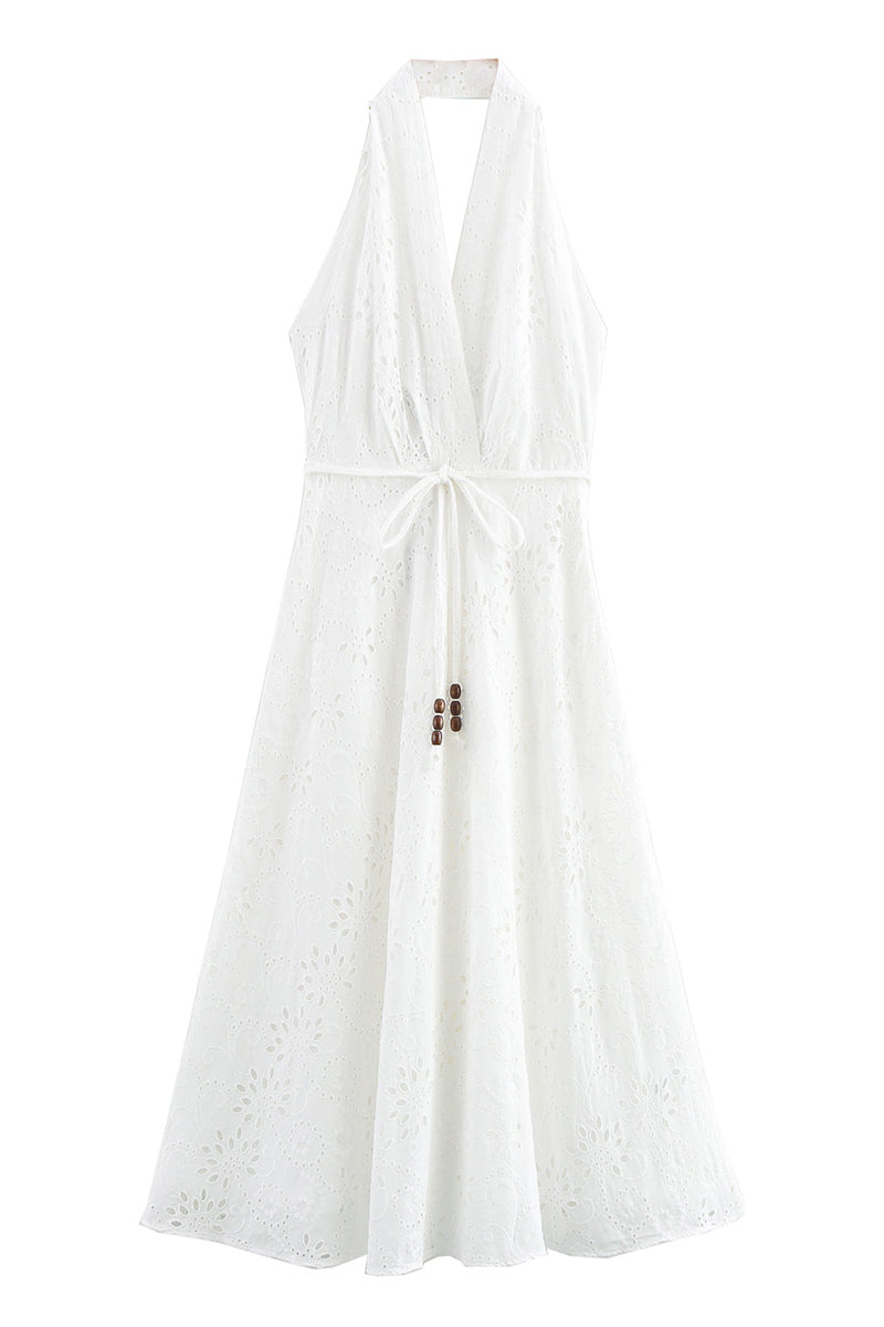 Vestidos sexys sin mangas con cuello halter y espalda descubierta con cordón ajustable