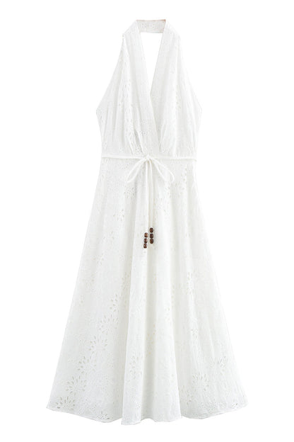 Vestidos sexys sin mangas con cuello halter y espalda descubierta con cordón ajustable