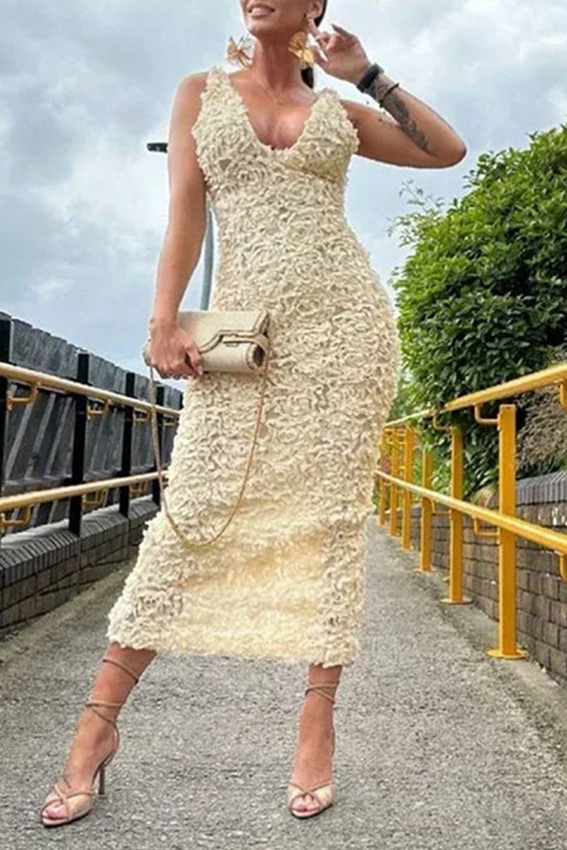 Vestidos sexis con falda de un solo paso y escote en V con forma de flor