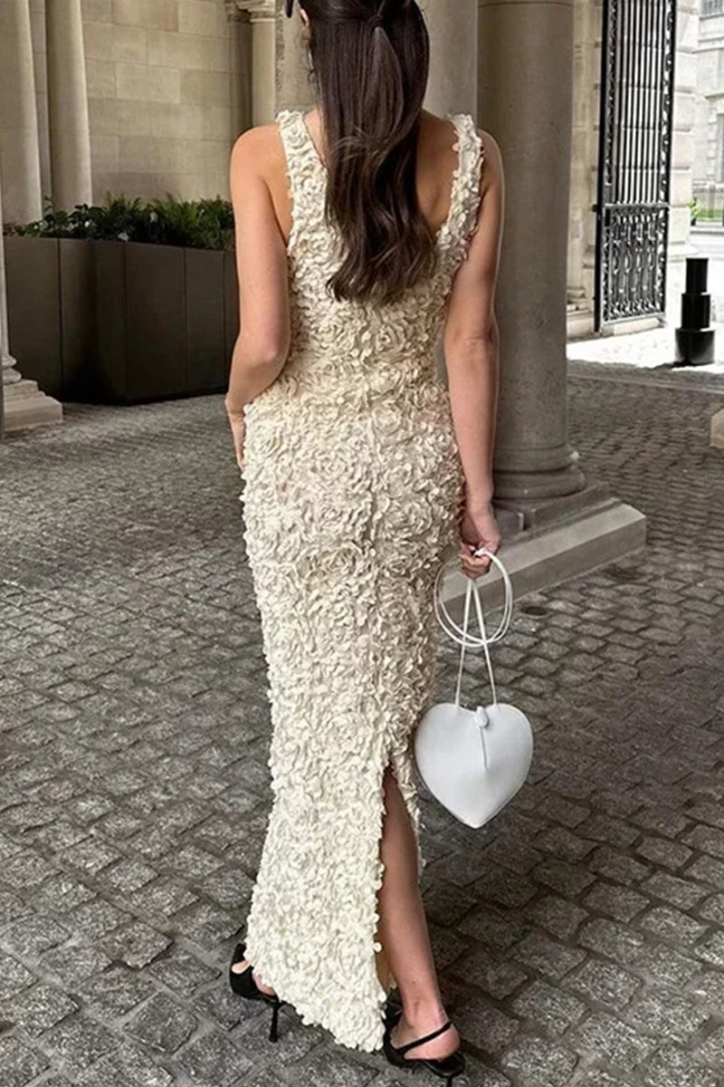 Vestidos sexis con falda de un solo paso y escote en V con forma de flor