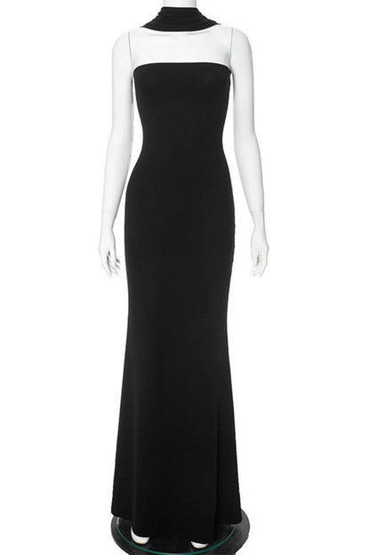Vestidos largos sexys con cuello halter y patchwork (3 colores)