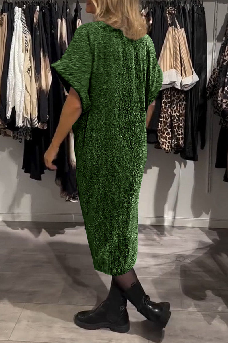Vestido informal de manga corta con escote en V y lentejuelas fruncidas (4 colores)