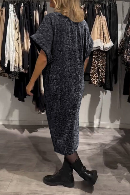 Vestido informal de manga corta con escote en V y lentejuelas fruncidas (4 colores)