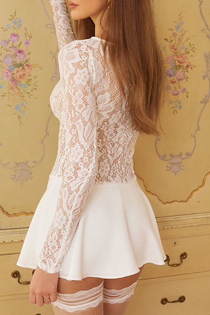 Vestidos sexys de encaje transparente con cuello redondo y corte A