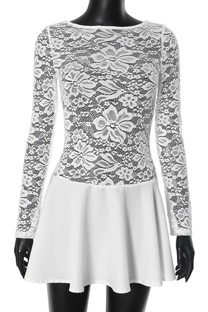 Vestidos sexys de encaje transparente con cuello redondo y corte A