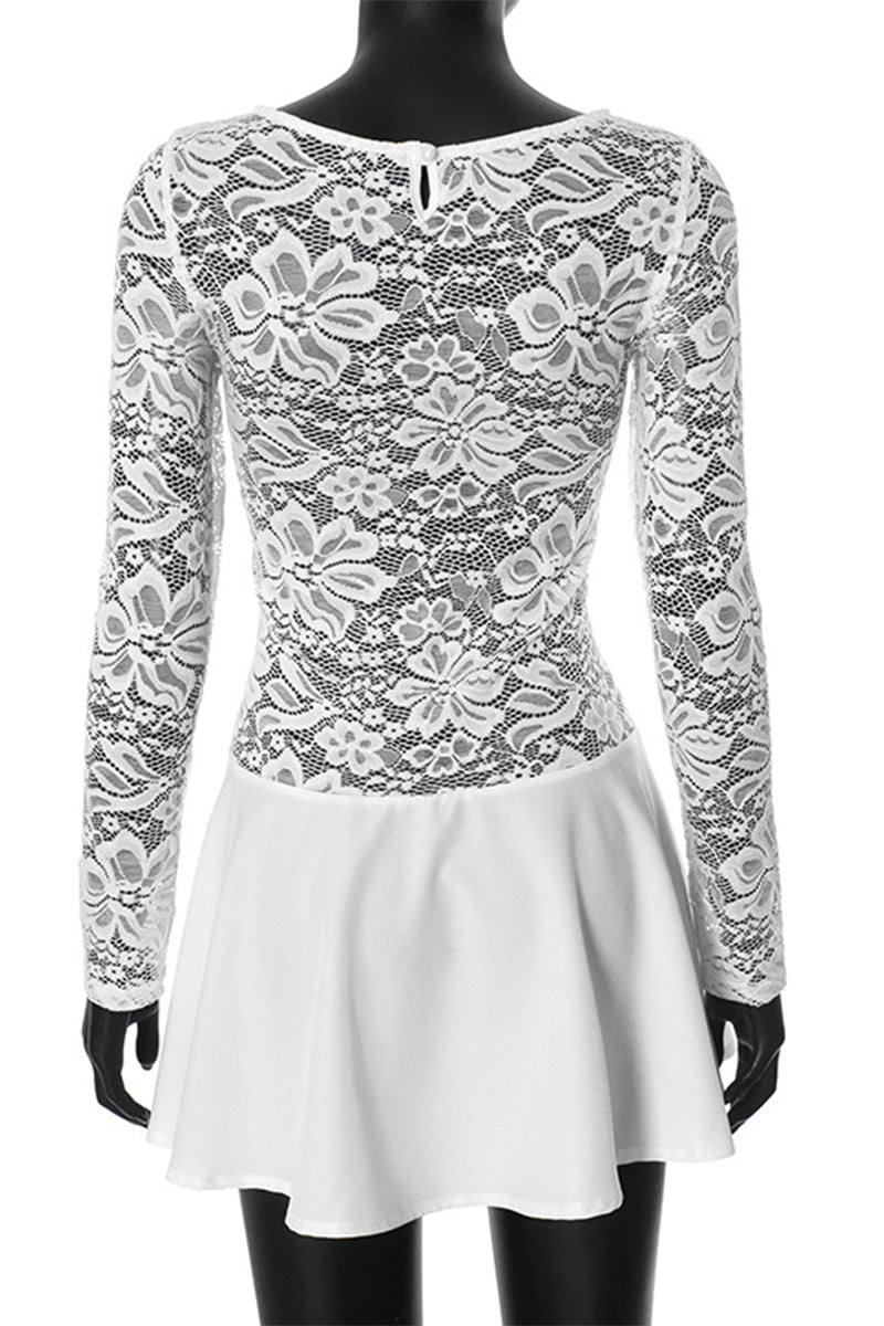 Vestidos sexys de encaje transparente con cuello redondo y corte A
