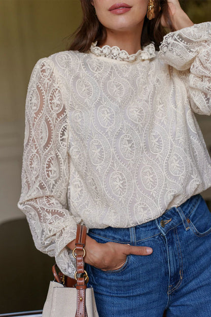 Blusas sexys de encaje con volantes y cuello de hoja de loto
