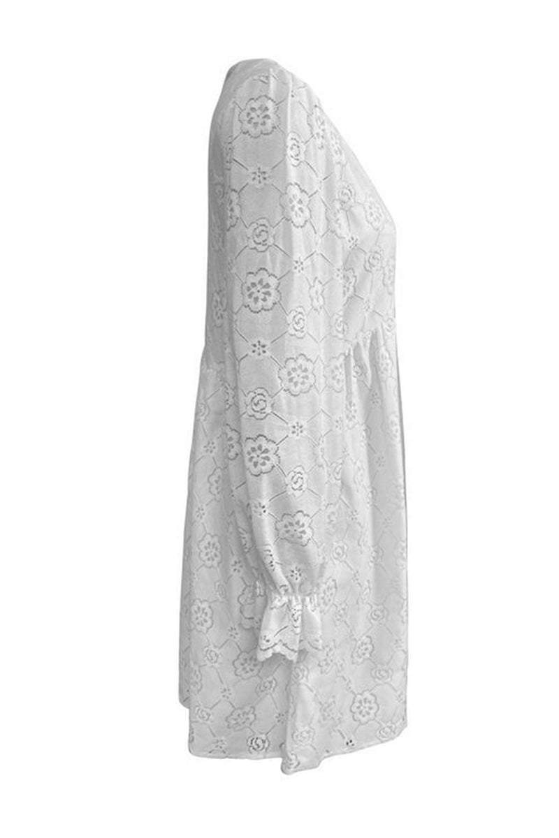 Casual Hook Flower Buttons V Neck A Line Dresses