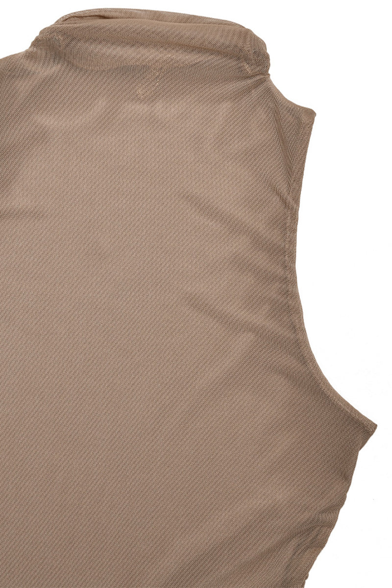Vestidos sexys de malla fruncida con cuello alto y falda cruzada