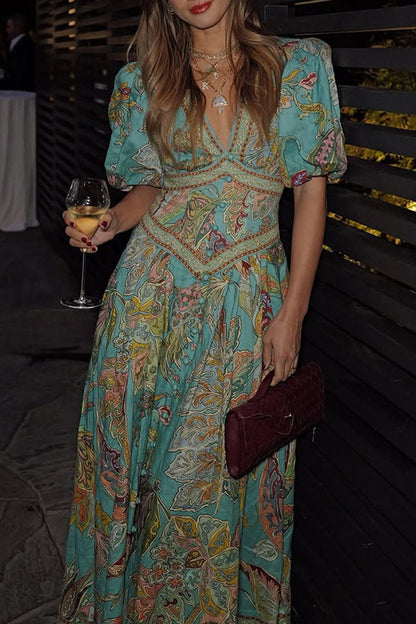 Vestidos casuales de corte A con cuello en V, bolsillos y estampado floral