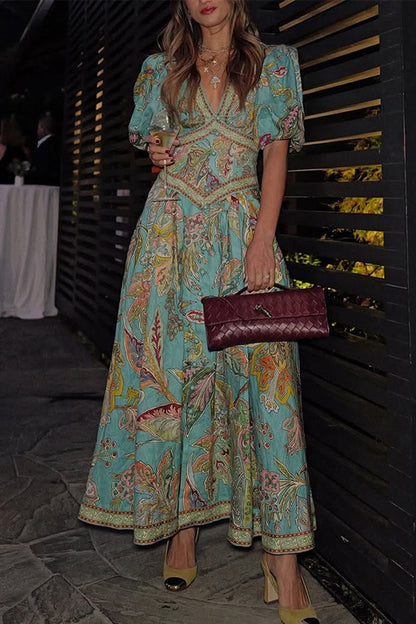 Vestidos casuales de corte A con cuello en V, bolsillos y estampado floral