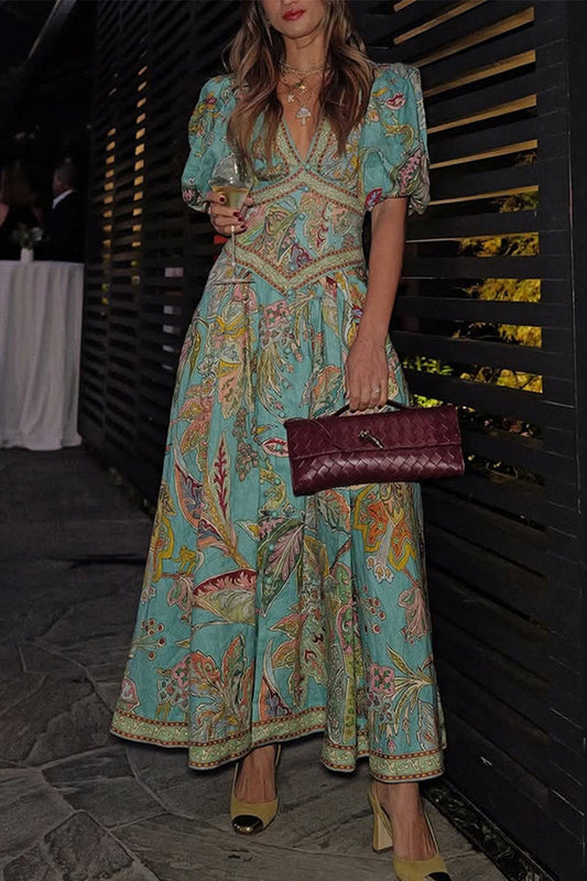 Vestidos casuales de corte A con cuello en V, bolsillos y estampado floral