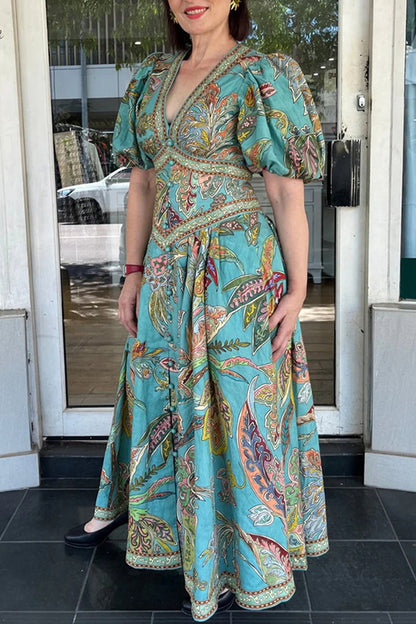 Vestidos casuales de corte A con cuello en V, bolsillos y estampado floral
