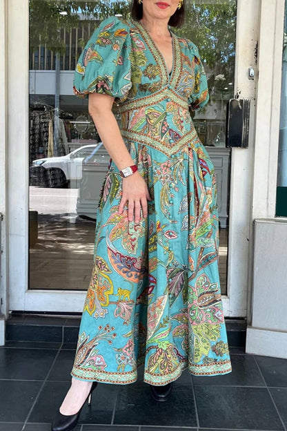 Vestidos casuales de corte A con cuello en V, bolsillos y estampado floral