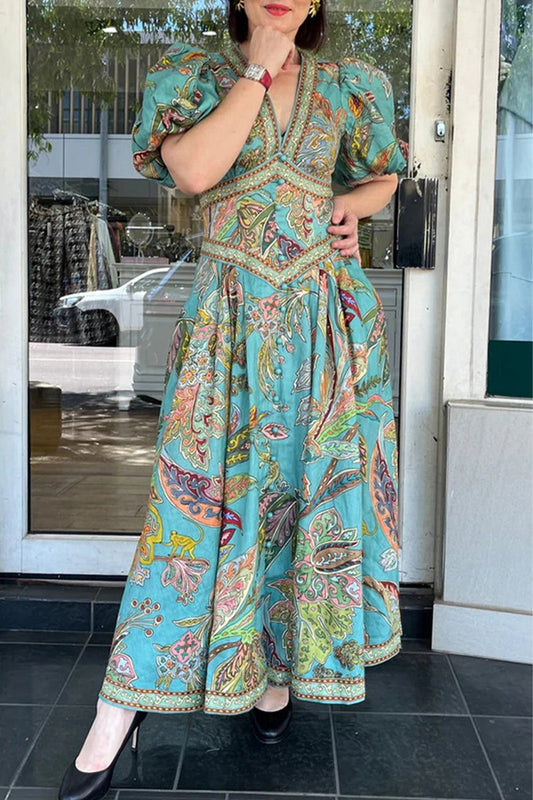 Vestidos casuales de corte A con cuello en V, bolsillos y estampado floral