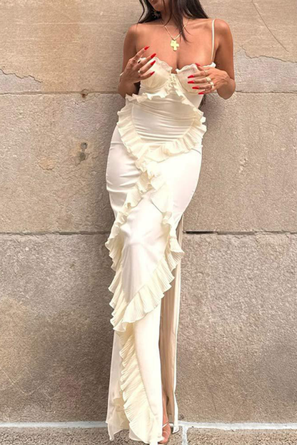 Vestidos sexis de patchwork con volantes y escote en V