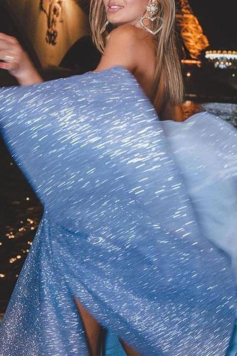 Vestidos de noche sexys sin tirantes con lentejuelas y aberturas