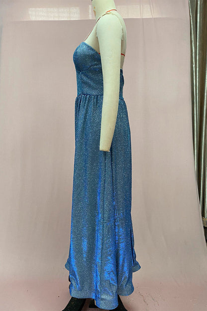 Vestidos de noche sexys sin tirantes con lentejuelas y aberturas