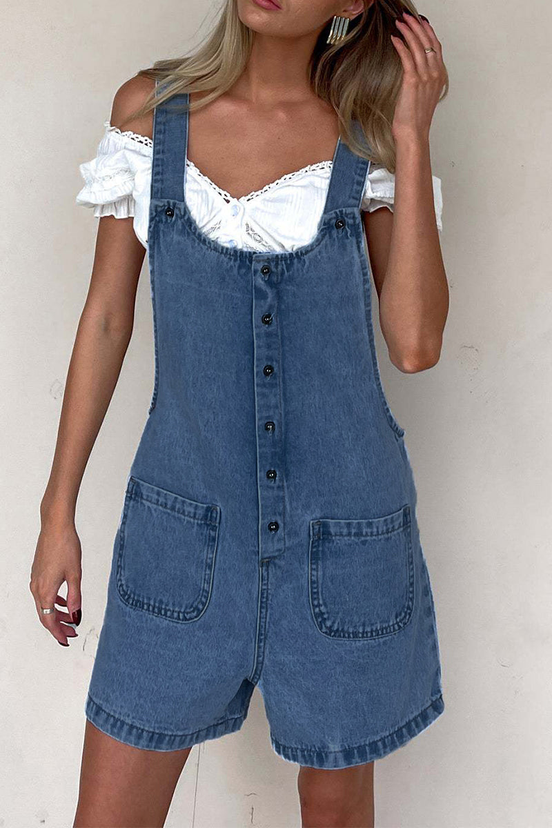 Mono holgado informal con cuello en U y botones de bolsillo