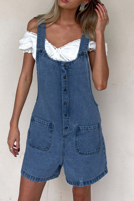 Mono holgado informal con cuello en U y botones de bolsillo
