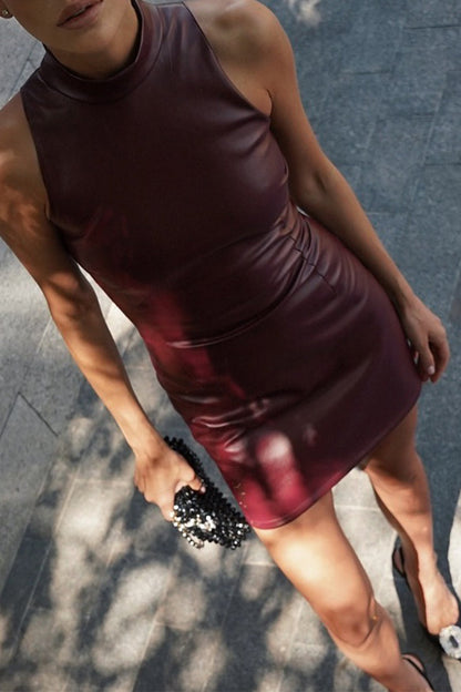 Vestidos sexys con cuello alto y falda cruzada con cremallera (4 colores)