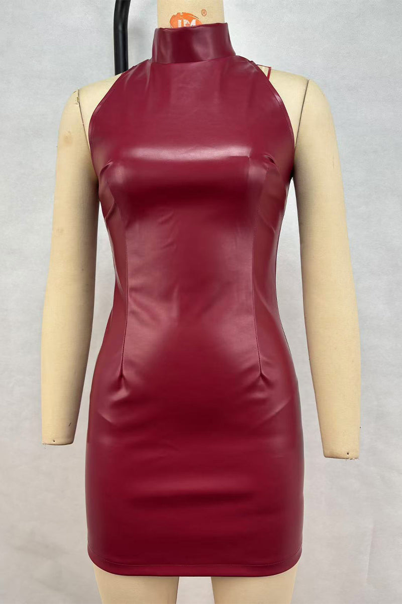 Vestidos sexys con cuello alto y falda cruzada con cremallera (4 colores)