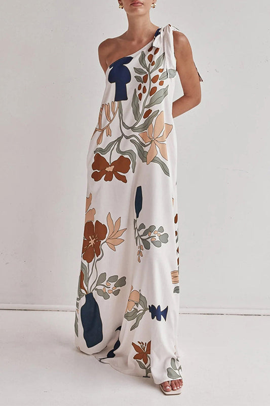 Vestidos largos sexis con estampado floral, bolsillos, cordones y hombros caídos