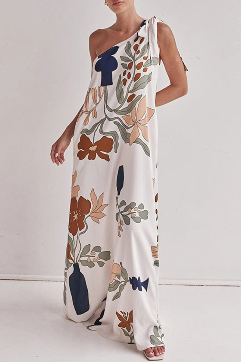 Vestidos largos sexis con estampado floral, bolsillos, cordones y hombros caídos