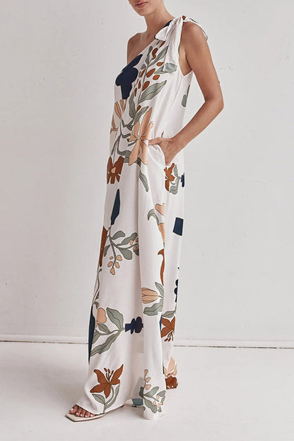 Vestidos largos sexis con estampado floral, bolsillos, cordones y hombros caídos