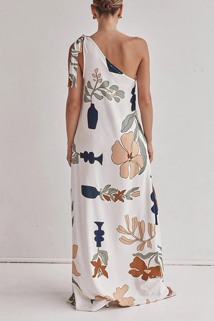 Vestidos largos sexis con estampado floral, bolsillos, cordones y hombros caídos