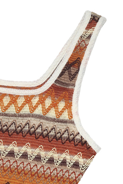 Vestidos casuales sin mangas con escote cuadrado y tejido con aberturas a rayas
