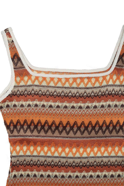 Vestidos casuales sin mangas con escote cuadrado y tejido con aberturas a rayas