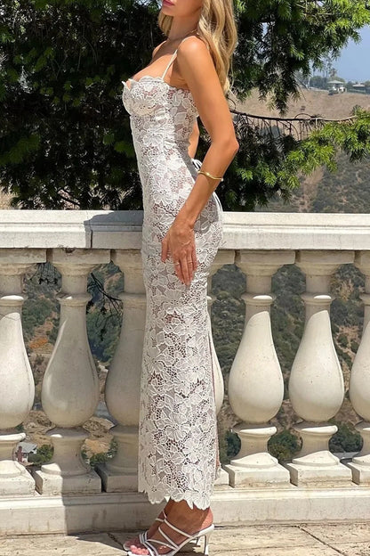 Vestidos largos con escote en V y diseño de tirantes de encaje sexy