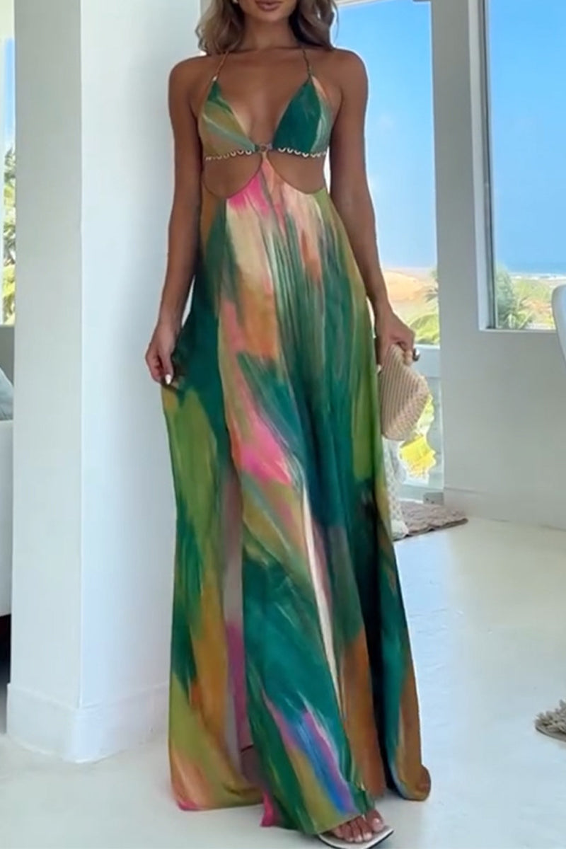 Vestidos halter con tirantes, espalda descubierta y degradado sexy