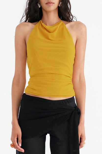 Tops halter de malla con espalda descubierta y cordones sexys