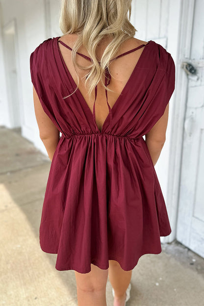 Vestidos diarios sin mangas con cuello en V en contraste y patchwork con lazo