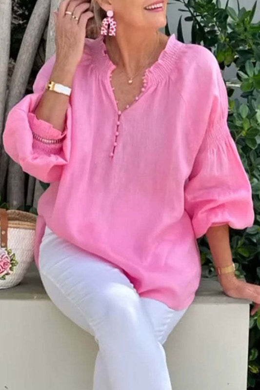 Tops casuales de cuello en V con botones de color sólido (8 colores)