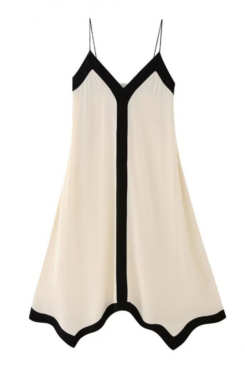 Vestidos casuales con cuello en V, rayas y patchwork en contraste