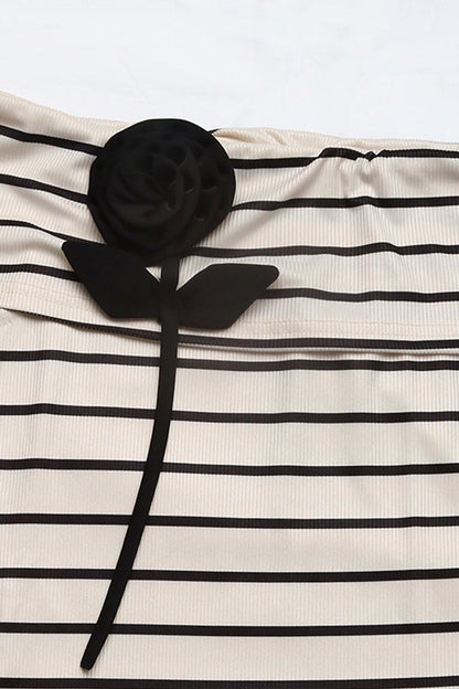 Camisetas sexys con hombros descubiertos, diseño de flores y patchwork a rayas