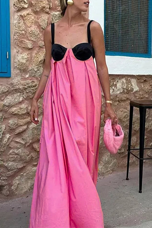 Vestidos sexis de patchwork con espalda descubierta y escote en V en contraste