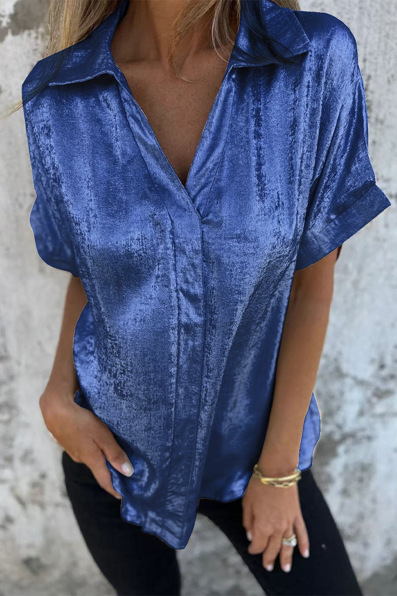 Blusa informal con cuello vuelto y estampado de patchwork en color bronce (5 colores)