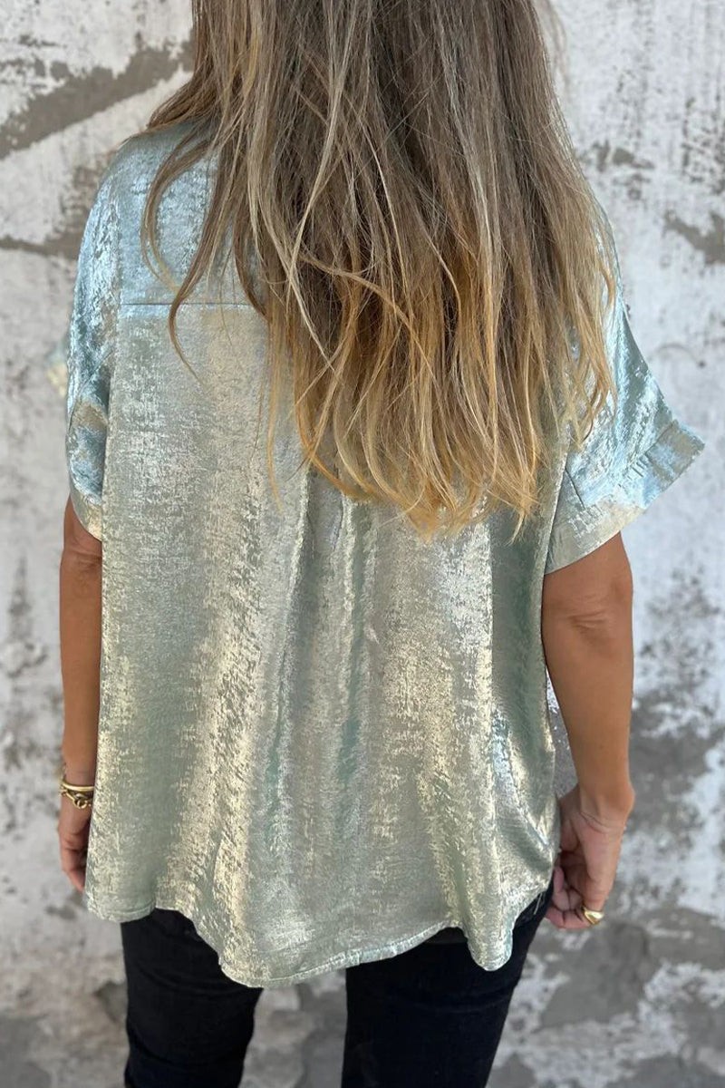 Blusa informal con cuello vuelto y estampado de patchwork en color bronce (5 colores)